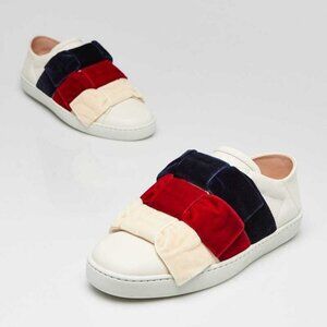 Gucci White Leather Velvet Bow Ace Sneakers Size 3.5/34